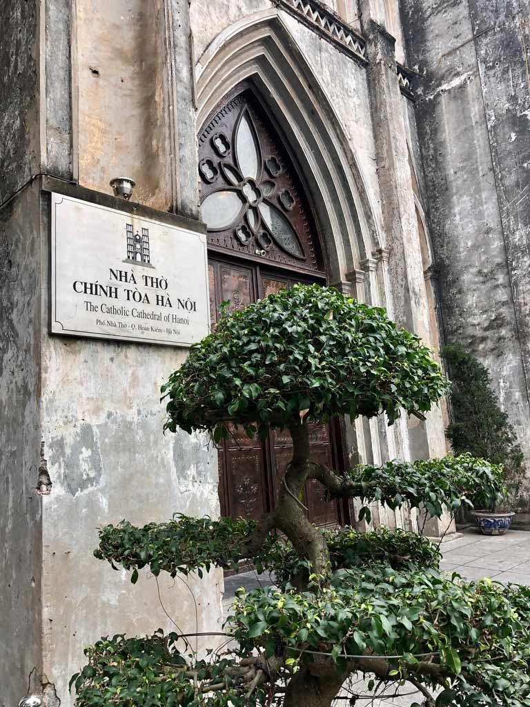 Signage on the entrance to Saint Joseph's Cathedral, Hanoi